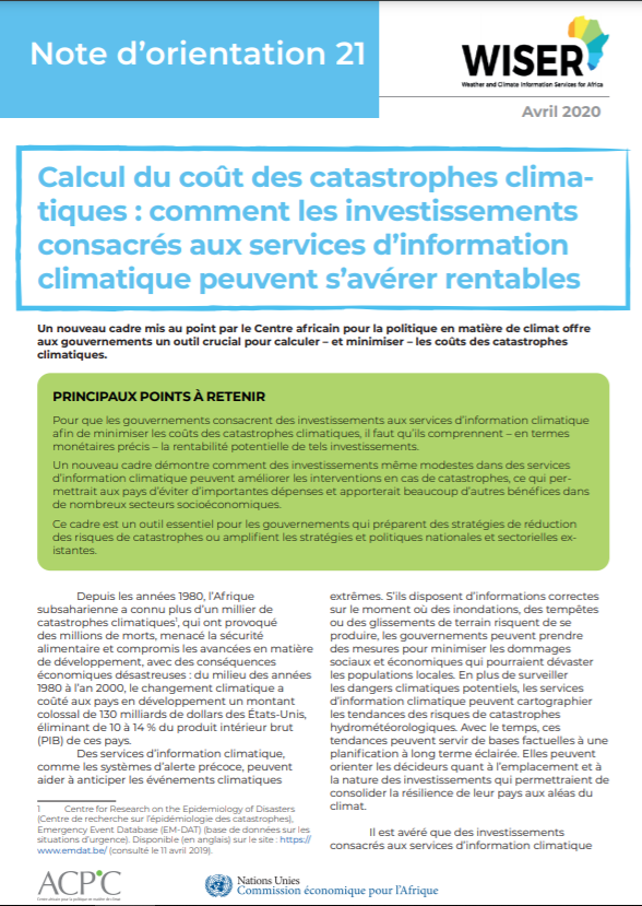 Note d’orientation 21 : Calcul du coût des catastrophes climatiques