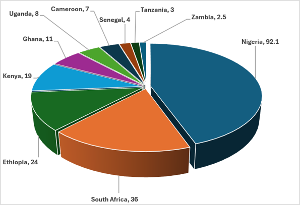 Top 10 African countries with highest exposure to cryptocurrencies, 2024 – 2025 (US$, billion)