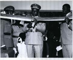 Subregional presence: Official opening of the ECA Subregional Office for Central Africa (SRO-CA), Léopoldville, Democratic Republic of the Congo on16 April 1966. Shown cutting the symbolic ribbon is President, Mobutu Sese Seko.