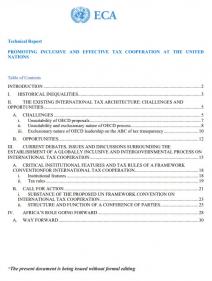 Technical report : promoting inclusive and effective tax cooperation at the United Nations