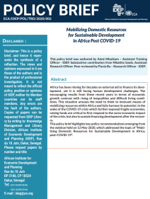 Mobilizing Domestic Resources for Sustainable Development in Africa Post COVID-19